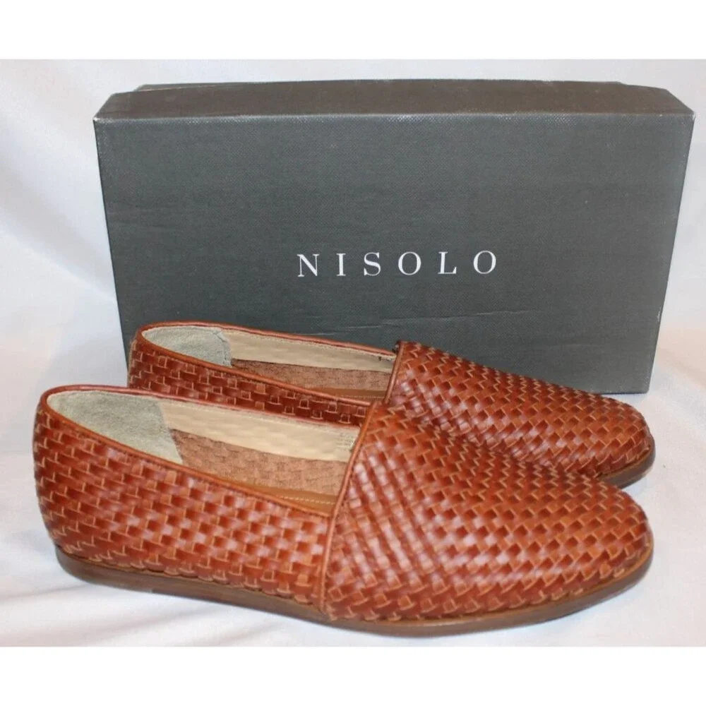 Nisolo Women's Mara Braided Woven Slip On Loafer‎ Leather Flat Shoes BRANDY